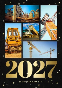 Zakelijke kerstkaart fotocollage met gouden 2027 en sterren