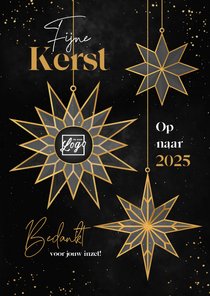 Zakelijke kerstkaart gouden sterren fijne kerst bedankt 2025