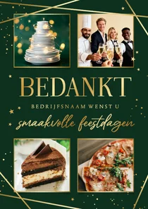 Zakelijke kerstkaart horeca bezorging fotocollage goud