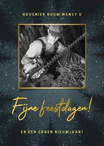 Zakelijke kerstkaart hovenier branche bomen, foto en sterren
