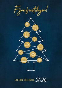 Zakelijke kerstkaart ICT branche kerstboom en iconen