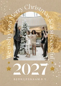 Zakelijke kerstkaart jaartal goud kraft foto sterren