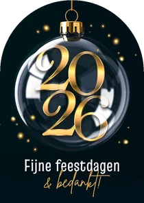 Zakelijke kerstkaart kerstbal 2026 goud origineel