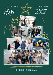 Zakelijke kerstkaart kerstboom fotocollage confetti goud