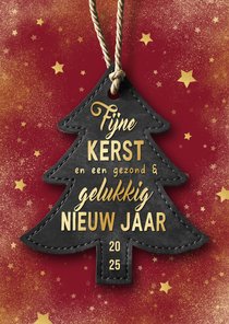 Zakelijke kerstkaart kerstboom label goud sterren beste wens