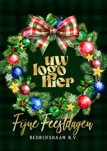 Zakelijke kerstkaart kerstkrans kerstballen en logo