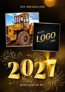 Zakelijke kerstkaart met 2027 3D met 2 foto's en vuurwerk