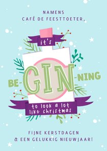 Zakelijke kerstkaart met illustratie gin en takjes