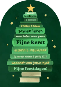 Zakelijke kerstkaart onderwijs boeken kerstboom sterren