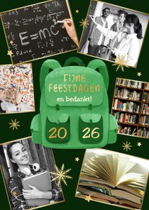 Zakelijke kerstkaart onderwijs rugzak fotocollage sterren