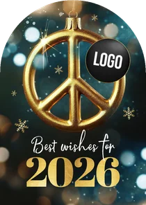 Zakelijke kerstkaart peace vrede kerstbal logo sneeuw 2026