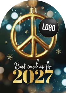 Zakelijke kerstkaart peace vrede kerstbal logo sneeuw 2027