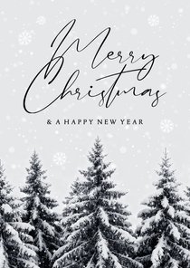 Zakelijke kerstkaart stijlvol winter landschap dennenbomen