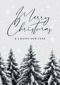 Zakelijke kerstkaart stijlvol winter landschap dennenbomen