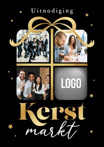 Zakelijke kerstmarkt uitnodiging cadeau foto's logo sterren 