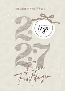 Zakelijke nieuwjaarskaart beige linnenlook logo en jaartal