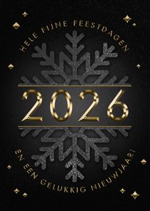 Zakelijke nieuwjaarskaart zwarte sneeuwvlok, sterren en 2026