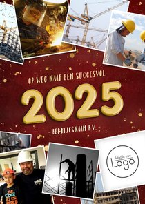 Zakelijke rode nieuwjaarskaart 9 foto's gouden 2025 