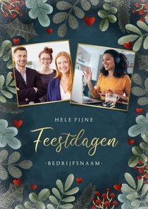 Zakelijke sfeervolle kerstkaart kersttakjes hartjes & foto's