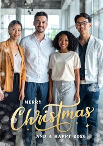 Zakelijke staande kerstkaart met grote foto en Christmas