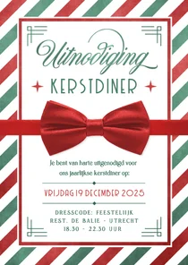Zakelijke uitnodiging met rode strik kerstdiner medewerkers 