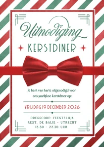 Zakelijke uitnodiging met rode strik kerstdiner medewerkers