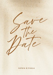 Zandkleurige save the date kaart met schaduw