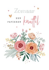 Zomaar kaart bloemen dikke knuffel hartjes foto