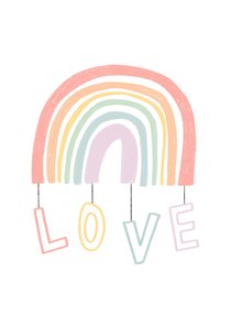 Zomaar kaartje regenboog met love in pastel