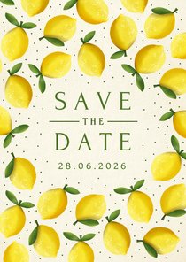 Zomerse Mediteraanse Save the Date kaart met citroenen