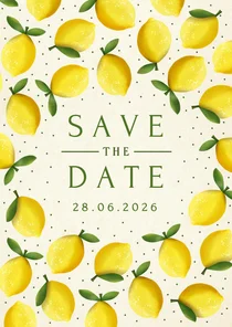 Zomerse Mediteraanse Save the Date kaart met citroenen