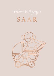 Zus met met kinderwagen met zusje/broertje