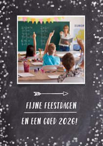 Zwart witte kerstkaart school met eigen foto