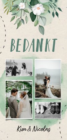 bedankkaart bruiloft botanisch fotocollage doodle