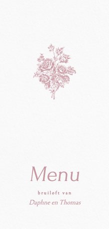 Klassiek menukaartje wit met vintage roze bloemen