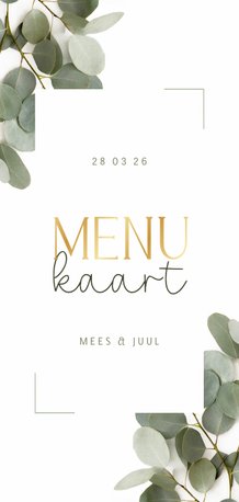 Menukaart met goud eucalyptus en kader stijlvol