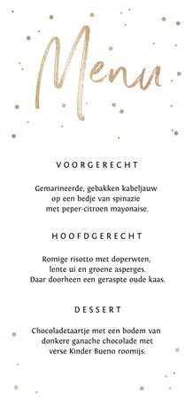 Menukaart stijlvol goud confetti en typografie