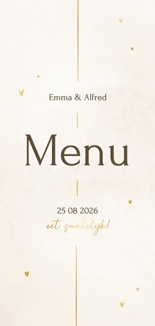 Minimalistische menukaart met gouden details