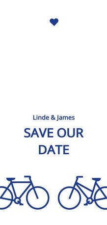 Moderne save the date kaart met blauwe fietsen