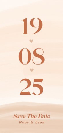 Save the date kaart met waterverf in beige tinten datum