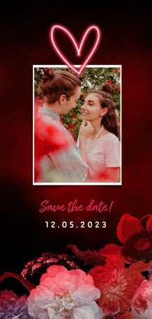 Save the date neon bloemen en foto