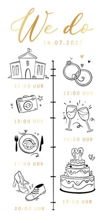 Trouwkaart doodle tijdlijn illustratie hartjes we do