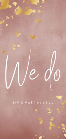 Trouwkaart oud roze waterverf gouden spetters