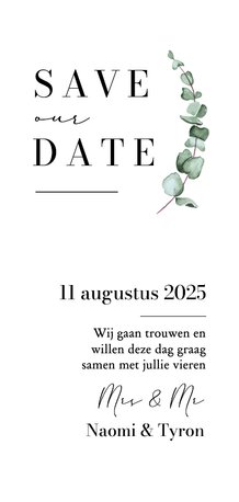 Trouwkaart save the date klassiek stijlvol eucalyptus