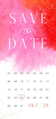 Trouwkaart uitnodiging save the date kalender waterverf roze