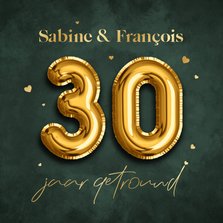 30 jaar jubileumfeest folieballonnen goud hartjes robijn