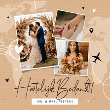 Bedankkaart bruiloft buitenland fotocollage kraft reizen 