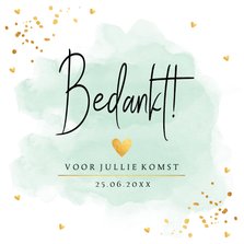 Bedankkaart bruiloft waterverf mintgroen goudlook confetti