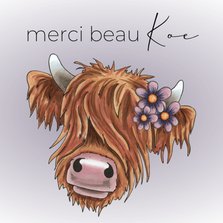 Bedankkaart 'merci beau koe' hooglander