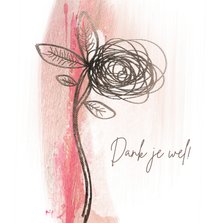 Bedankkaart sketch bloem op roze